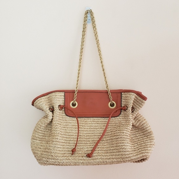 Annabel Ingall Handbags - Annabel Ingall Orange Leather & Cream Raffia Bag